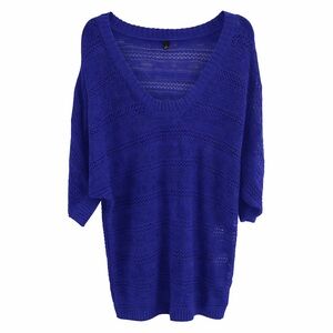 Torrid Blue Open Knit Tunic Sweater Size 1 (14-16) Dolman Sleeve Lightweight